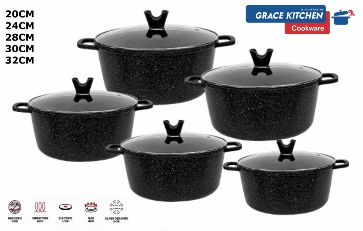 Premium Die-Cast Aluminum Stockpot Set 5pc (BLACK)